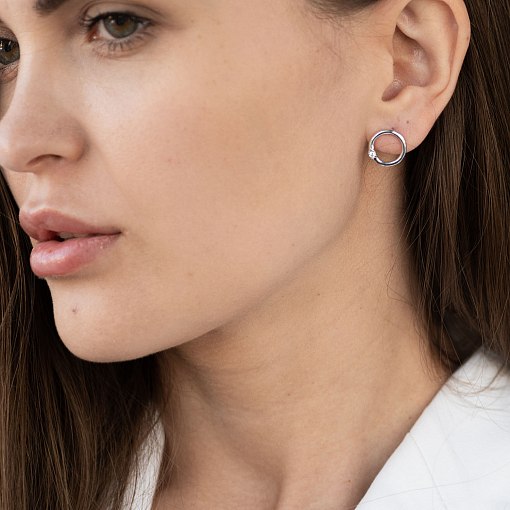 Серьги - пусеты "Удача" в белом золоте (фианиты) с06915 3