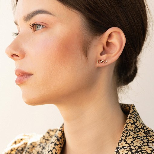 Серьги - пусеты "Бесконечность" в красном золоте с07173 2