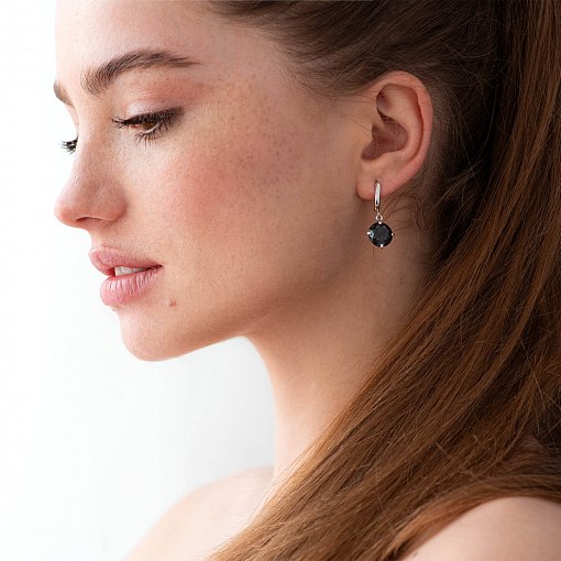 Золотые серьги "Влечение" (черные фианиты) с05286 2