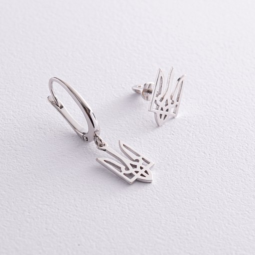 Асимметричные серьги "Герб Украины - Тризуб" (белое золото) с08028