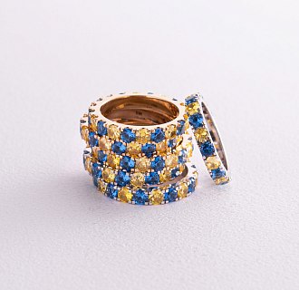 Кольцо с дорожкой голубых и желтых камней (желтое золото) к07106 №6