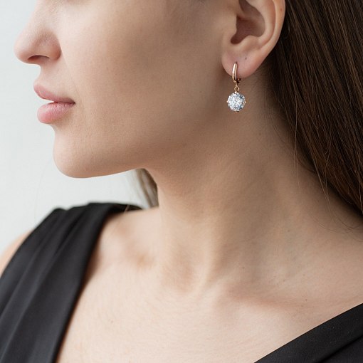 Серьги "Влечение" с фианитами в красном золоте с04245 2