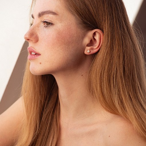 Серьги - пусеты с жемчугом (желтое золото) с08913 4