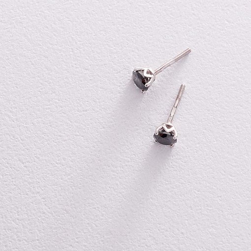 Золотые серьги-пусеты с черными фианитами с06233ч 3