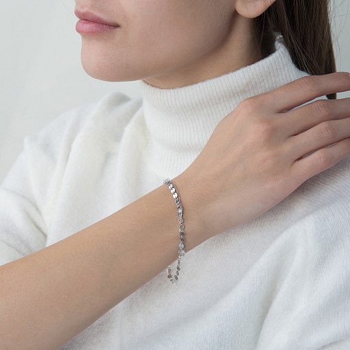 Двойной браслет Монетки с фианитами в белом золоте б04290 2