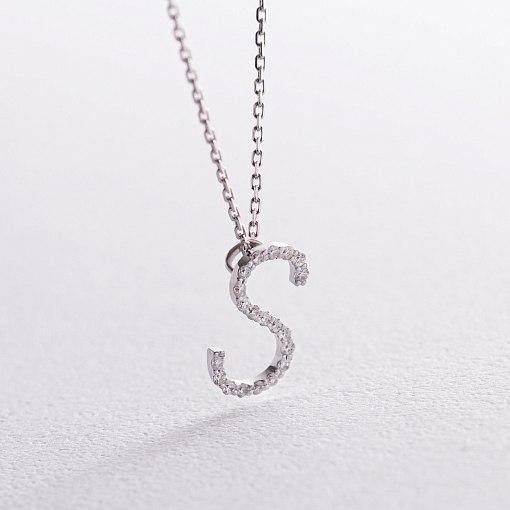 Золотое колье с буквой "S" с бриллиантами 133601121 5