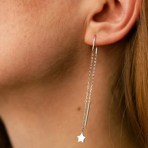 Серьги - протяжки "Звездочки" в белом золоте с05283 4