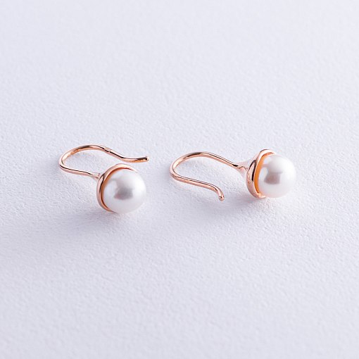 Золотые серьги - петельки с жемчугом с07891 2