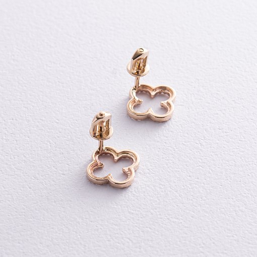 Серьги - пусеты "Клевер" с фианитами (желтое золото) с08436 6