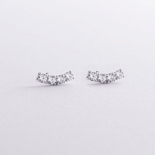 Серьги - пусеты "Lora" с фианитами (белое золото) с09128