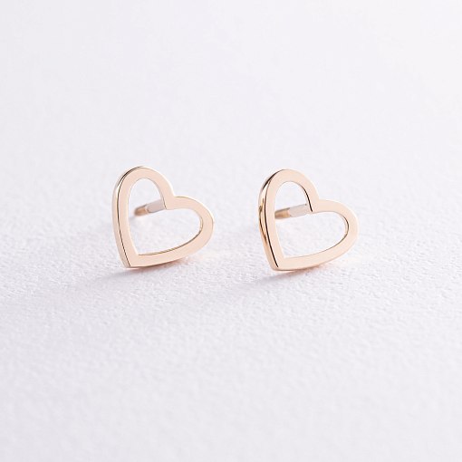 Серьги - пусеты "Сердечки" в желтом золоте с08171 5