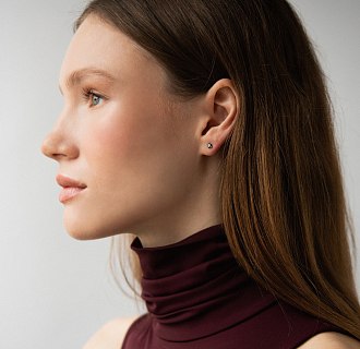 Золотые серьги - пусеты с черными бриллиантами сб0443y №8