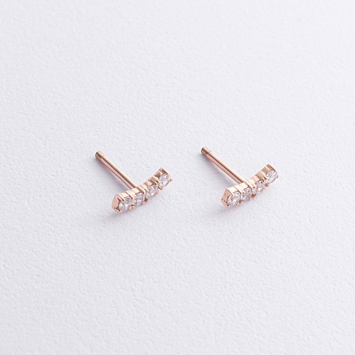 Серьги - пусеты "Lora" с фианитами (красное золото) с09097 3