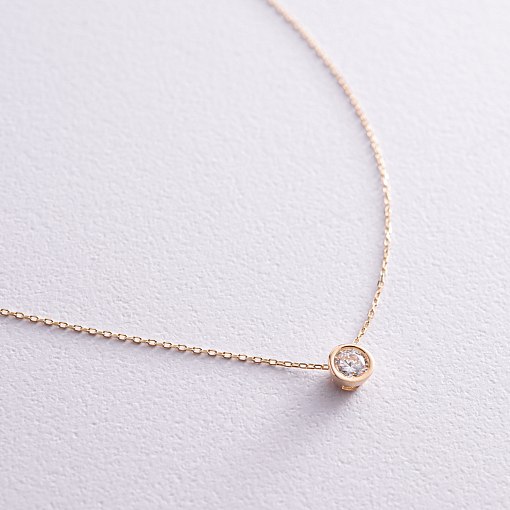 Кольє з одним фіанітом (жовте золото) кол02282 5