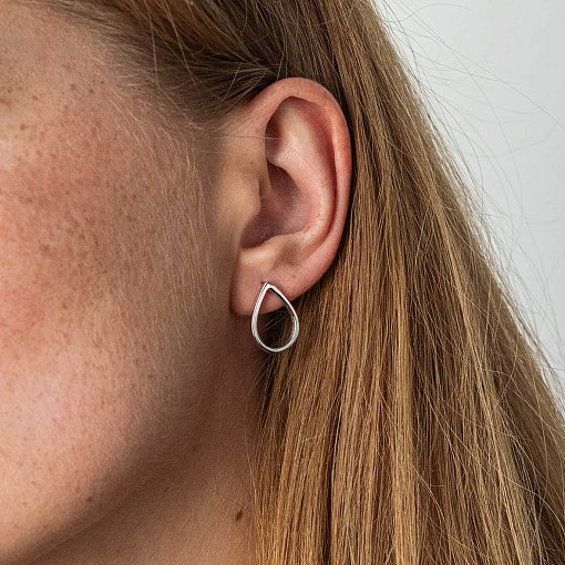 Серьги - пусеты "Большие капельки" в белом золоте с06410 3