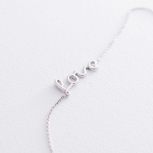 Браслет на ногу "Love" в белом золоте б04394 2