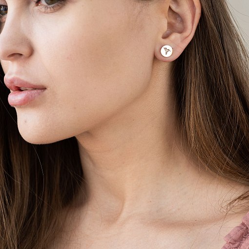 Серьги-пусеты "Колибри" в желтом золоте с06715 4