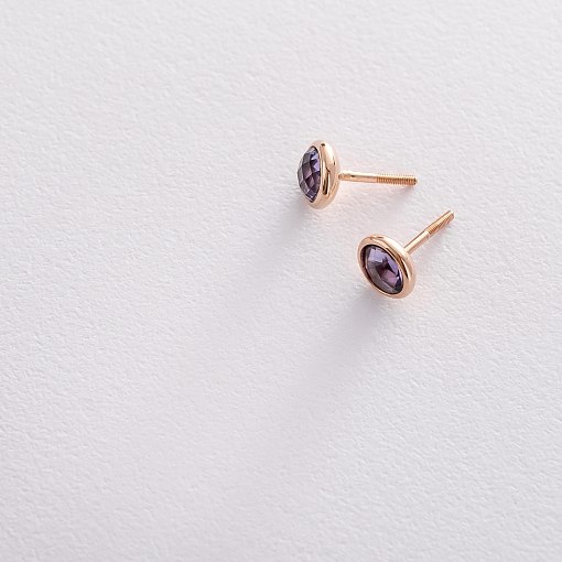 Серьги - пусеты Точечки в красном золоте аметист с06323 3