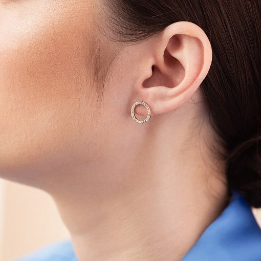 Серьги - пусеты "Круговорот" с фианитами 1.2 см (желтое золото) с08399 2