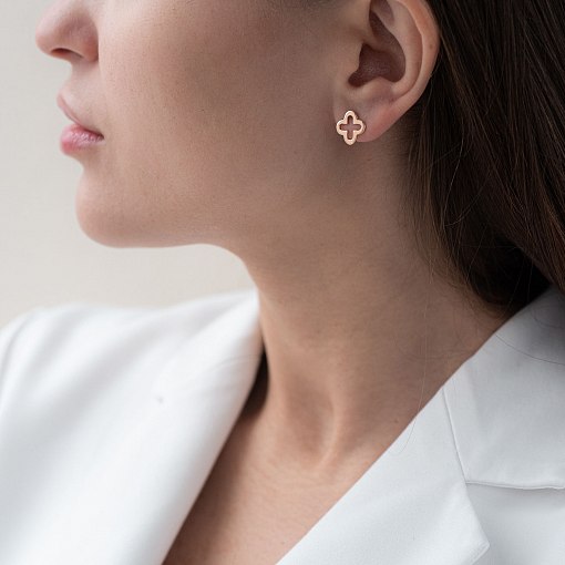 Серьги - пусеты "Клевер" (красное золото) с06965 6