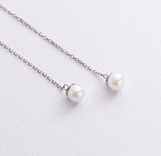 Сережки - протяжки з перлами (біле золото) с09073 №2