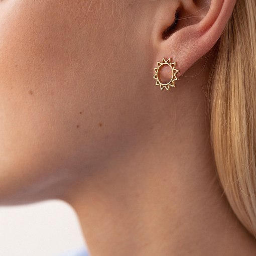 Золотые серьги - пусеты "Солнце" с07856 10