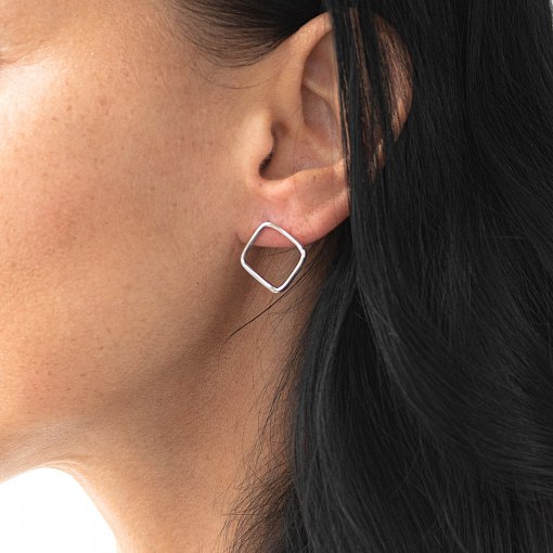 Серьги - пусеты "Ромбы" в белом золоте с06981 4