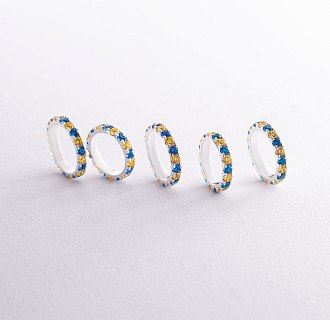 Срібна каблучка з доріжкою блакитного та жовтого каміння 112664 №5