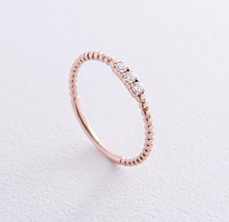 Шариковое кольцо "Мелоди" с фианитами (красное золото) к07418 №10