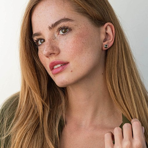 Золотые серьги-пусеты Точечки дымчатый кварц с06297 2