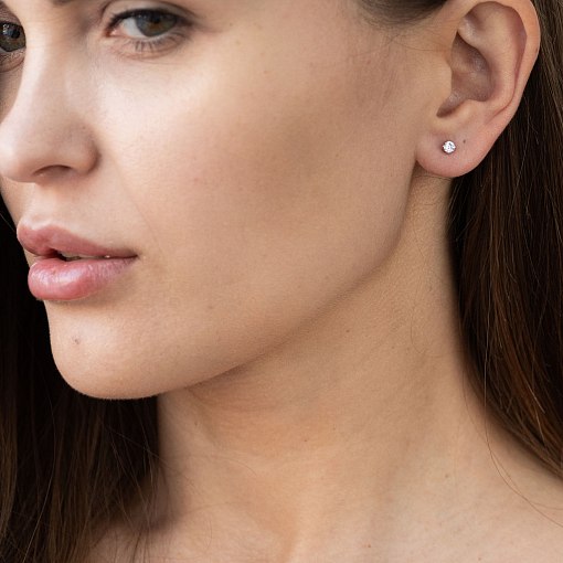 Серьги - пусеты с фианитами в красном золоте с01568 3