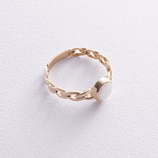 Кольцо "Цепочка" с синт. опалом (желтое золото) к07464 3