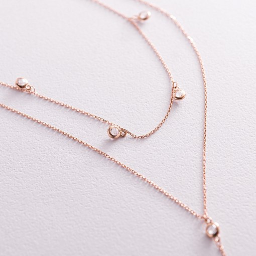 Подвійне золоте кольє - краватка з фіанітами кол02098 3