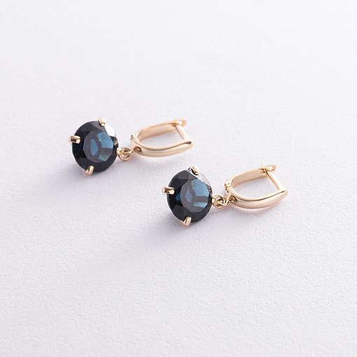 Золотые серьги "Влечение" с синт. топазом с08572 3