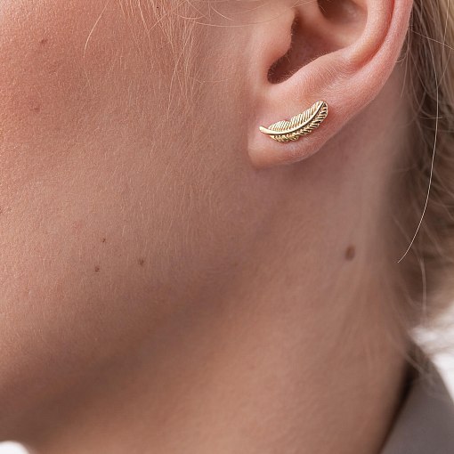 Золотые серьги - пусеты "Перышки" с07853 4