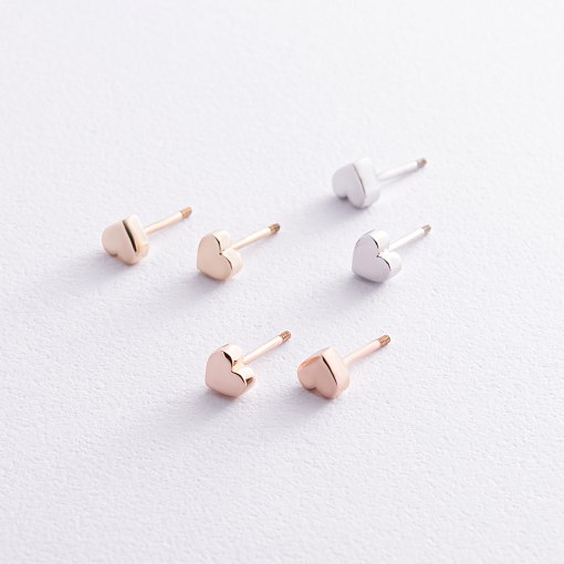 Серьги - пусеты "Сердечки" в желтом золоте с08345 10