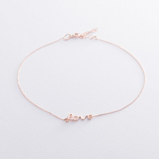 Браслет на ногу "Love" в красном золоте б04395 2