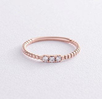Шариковое кольцо "Мелоди" с фианитами (красное золото) к07418