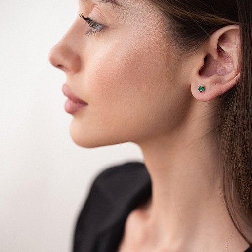 Серьги - пусеты с ониксом в белом золоте с06816 2