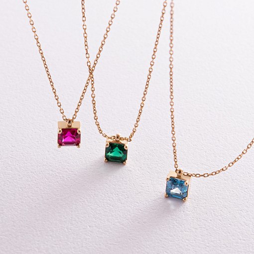 Золотое колье "Альма" (розовый фианит) кол02367 15