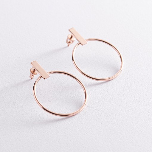 Серьги - пусеты "Уверенность" в красном золоте с07884 5