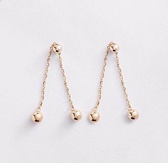 Серьги - пусеты с шариками на цепочке (желтое золото) 580142м №2