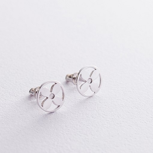 Серьги - пусеты "Клевер" в белом золоте с06533 2