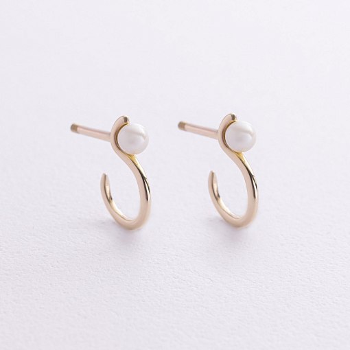 Золотые серьги - пусеты "Миранда" с жемчугом с07863