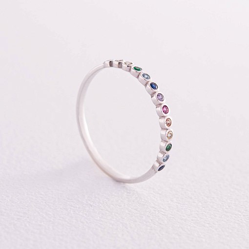 Каблучка з різнокольоровими фіанітами (біле золото) к07128