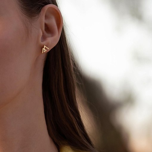 Серьги - пусеты "Горы" в желтом золоте с07574 3