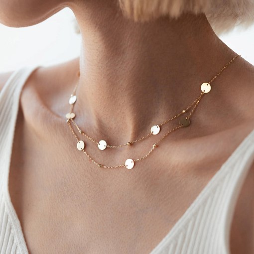 Двойное колье "Монетки" из желтого золота кол01874 4