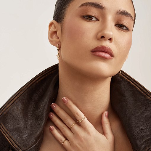 Серьги - кольца "Змеи" в желтом золоте с08022 10