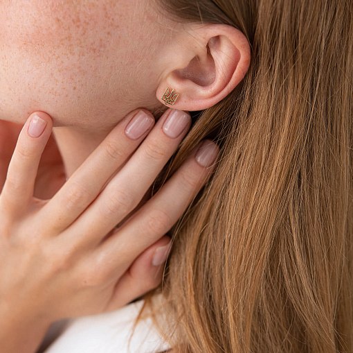 Золотые серьги - пусеты "Герб Украины - Тризуб" с07958 9