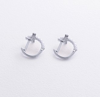 Серьги - кольца "Крестики" с фианитами (белое золото) с09092 №3